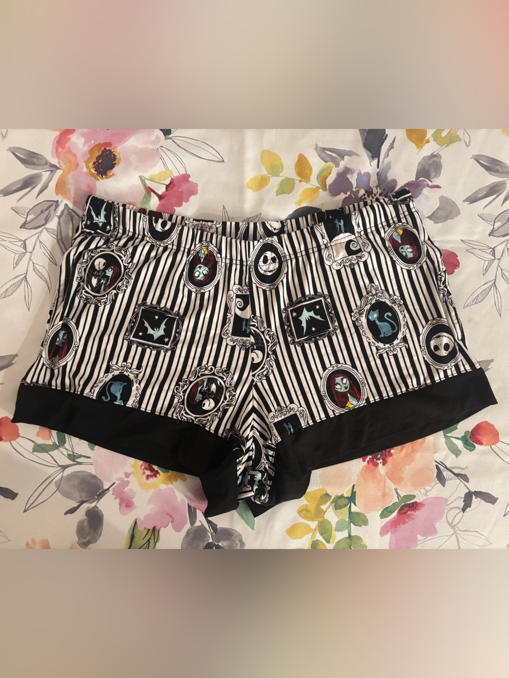 Women’s Black & White Striped Sleep Shorts - The Nightmare Before Christmas